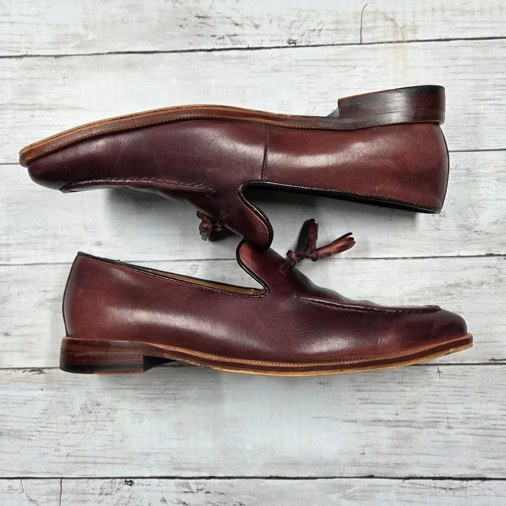 Blake McKay Tassel Loafers Men 9.5 Burgundy Leather Handcrafted T8 Slip On Shoes